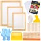 24 Pieces Screen Printing Kit, Include 3 Sizes Wood Silk Screen Printing Frame with 110 Mesh, Screen Printing Squeegees, Transparency Inkjet Film, Masking Tape